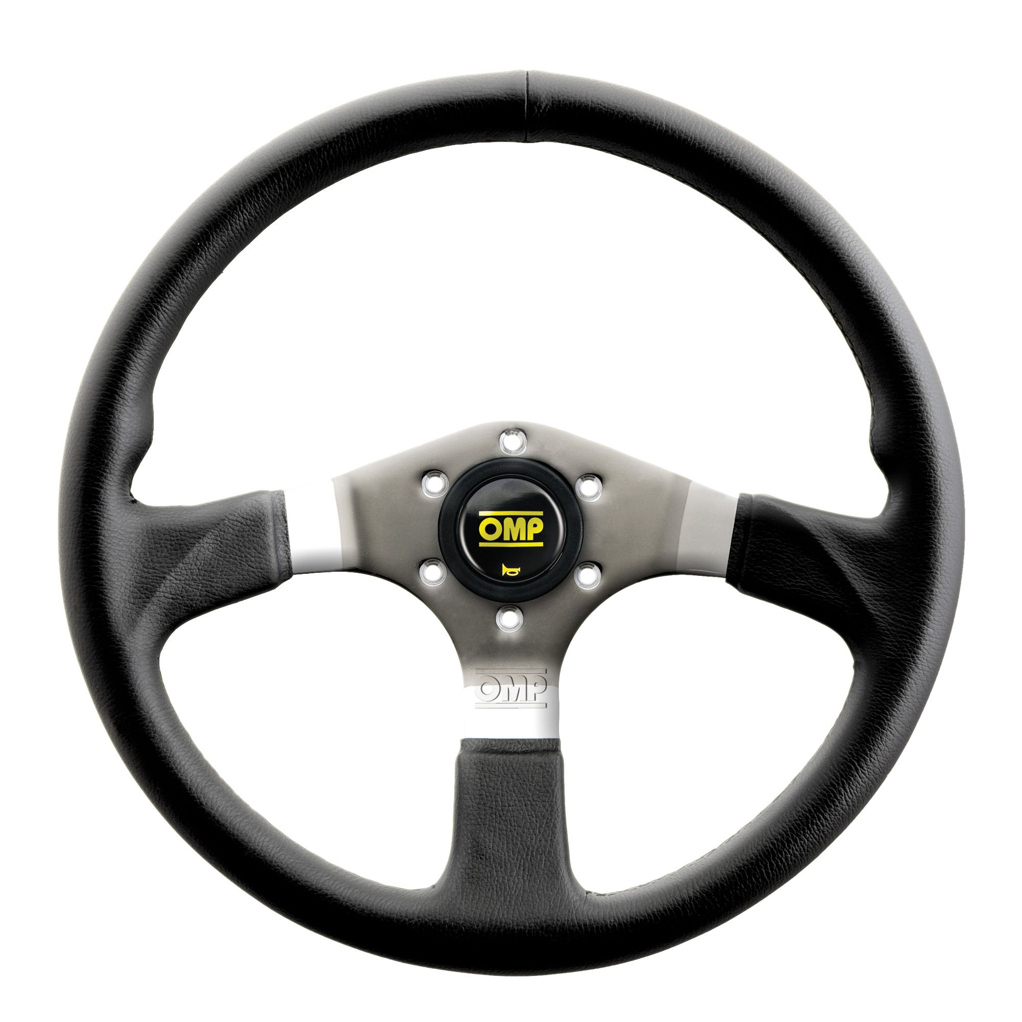 STEERING WHEEL ASSO FLAT WITH 3 STEEL SPOKES LEATHER  350mm